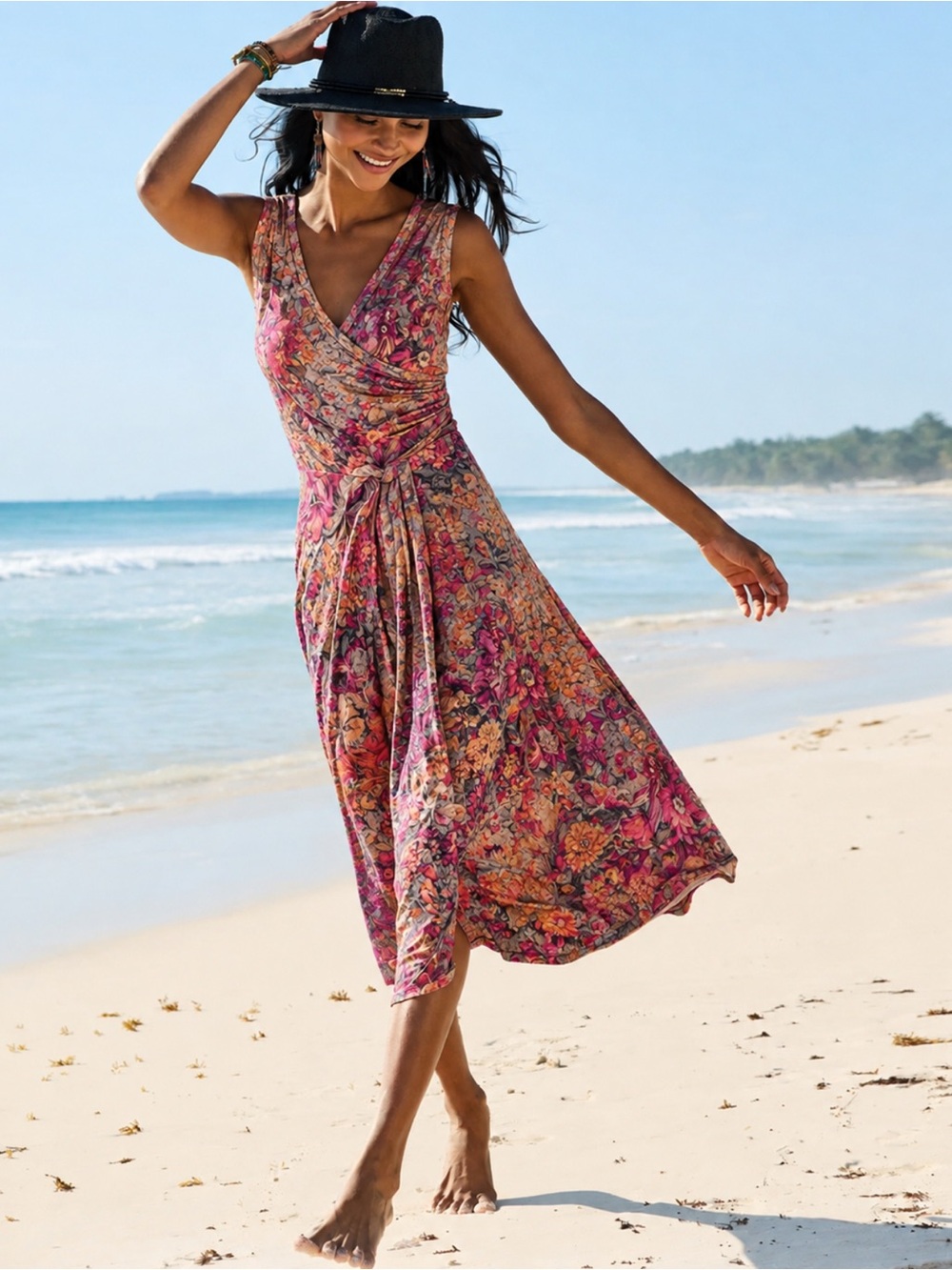 Peruvian Connection Floral Wrap Dress Vintage Boho Midi Dres size L